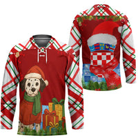 Croatia Christmas Hockey Jersey with Dalmatian Dog Presents and Red Plaid Holiday - Wonder Print Shop