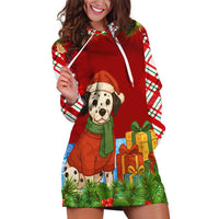 Croatia Christmas Hoodie Dress with Dalmatian Dog Presents and Red Plaid Holiday - Wonder Print Shop