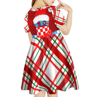 Croatia Christmas Kid Short Sleeve Dress with Dalmatian Dog Presents and Red Plaid Holiday - Wonder Print Shop