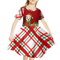 Croatia Christmas Kid Short Sleeve Dress with Dalmatian Dog Presents and Red Plaid Holiday - Wonder Print Shop