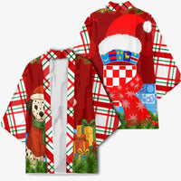 Croatia Christmas Kimono with Dalmatian Dog Presents and Red Plaid Holiday - Wonder Print Shop