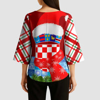 Croatia Christmas Kimono Sleeve Blouse with Dalmatian Dog Presents and Red Plaid Holiday - Wonder Print Shop