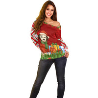 Croatia Christmas Off Shoulder Sweater with Dalmatian Dog Presents and Red Plaid Holiday - Wonder Print Shop