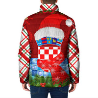 Croatia Christmas Padded Jacket with Dalmatian Dog Presents and Red Plaid Holiday - Wonder Print Shop