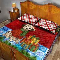 Croatia Christmas Quilt Bed Set with Dalmatian Dog Presents and Red Plaid Holiday - Wonder Print Shop
