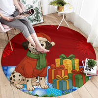 Croatia Christmas Round Carpet with Dalmatian Dog Presents and Red Plaid Holiday - Wonder Print Shop