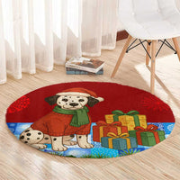 Croatia Christmas Round Carpet with Dalmatian Dog Presents and Red Plaid Holiday - Wonder Print Shop