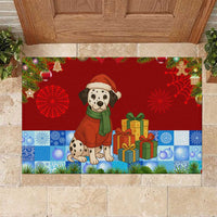 Croatia Christmas Rubber Doormat with Dalmatian Dog Presents and Red Plaid Holiday - Wonder Print Shop