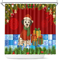 Croatia Christmas Shower Curtain with Dalmatian Dog Presents and Red Plaid Holiday - Wonder Print Shop