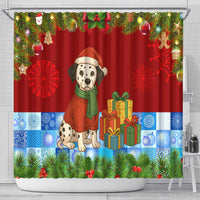 Croatia Christmas Shower Curtain with Dalmatian Dog Presents and Red Plaid Holiday - Wonder Print Shop