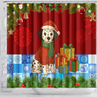 Croatia Christmas Shower Curtain with Dalmatian Dog Presents and Red Plaid Holiday - Wonder Print Shop