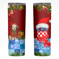 Croatia Christmas Skinny Tumbler with Dalmatian Dog Presents and Red Plaid Holiday - Wonder Print Shop