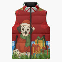 Croatia Christmas Sleeveless Puffer Jacket with Dalmatian Dog Presents and Red Plaid Holiday - Wonder Print Shop