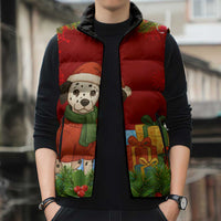 Croatia Christmas Sleeveless Puffer Jacket with Dalmatian Dog Presents and Red Plaid Holiday - Wonder Print Shop