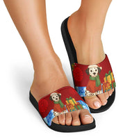Croatia Christmas Slide Sandals with Dalmatian Dog Presents and Red Plaid Holiday - Wonder Print Shop