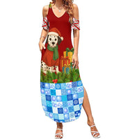 Croatia Christmas Summer Maxi Dress with Dalmatian Dog Presents and Red Plaid Holiday - Wonder Print Shop
