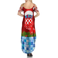 Croatia Christmas Summer Maxi Dress with Dalmatian Dog Presents and Red Plaid Holiday - Wonder Print Shop