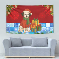Croatia Christmas Tapestry with Dalmatian Dog Presents and Red Plaid Holiday - Wonder Print Shop