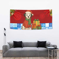 Croatia Christmas Tapestry with Dalmatian Dog Presents and Red Plaid Holiday - Wonder Print Shop