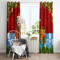 Croatia Christmas Window Curtain with Dalmatian Dog Presents and Red Plaid Holiday - Wonder Print Shop