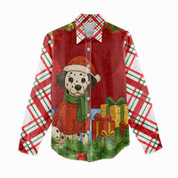 Croatia Christmas Women Casual Shirt with Dalmatian Dog Presents and Red Plaid Holiday - Wonder Print Shop