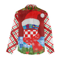 Croatia Christmas Women Casual Shirt with Dalmatian Dog Presents and Red Plaid Holiday - Wonder Print Shop