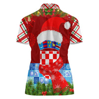 Croatia Christmas Women Polo Shirt with Dalmatian Dog Presents and Red Plaid Holiday - Wonder Print Shop