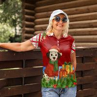 Croatia Christmas Women Polo Shirt with Dalmatian Dog Presents and Red Plaid Holiday - Wonder Print Shop