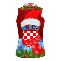Croatia Christmas Women Sleeveless Polo Shirt with Dalmatian Dog Presents and Red Plaid Holiday - Wonder Print Shop