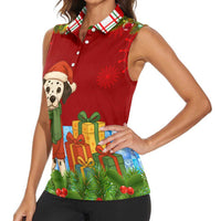 Croatia Christmas Women Sleeveless Polo Shirt with Dalmatian Dog Presents and Red Plaid Holiday - Wonder Print Shop