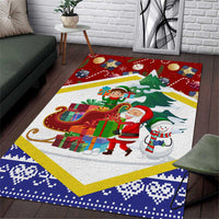 Croatia Christmas Area Rug with Santa Sleigh Presents and Red Checkered Crest - Wonder Print Shop