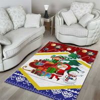 Croatia Christmas Area Rug with Santa Sleigh Presents and Red Checkered Crest - Wonder Print Shop