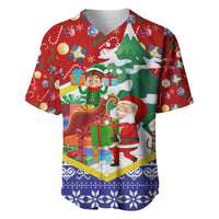 Croatia Christmas Baseball Jersey with Santa Sleigh Presents and Red Checkered Crest - Wonder Print Shop