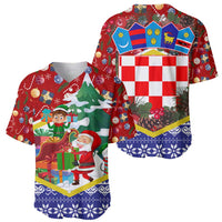 Croatia Christmas Baseball Jersey with Santa Sleigh Presents and Red Checkered Crest - Wonder Print Shop
