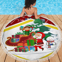 Croatia Christmas Beach Blanket with Santa Sleigh Presents and Red Checkered Crest - Wonder Print Shop