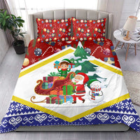 Croatia Christmas Bedding Set with Santa Sleigh Presents and Red Checkered Crest - Wonder Print Shop