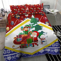 Croatia Christmas Bedding Set with Santa Sleigh Presents and Red Checkered Crest - Wonder Print Shop