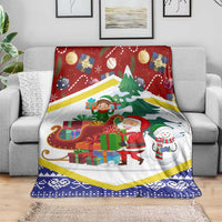 Croatia Christmas Blanket with Santa Sleigh Presents and Red Checkered Crest - Wonder Print Shop