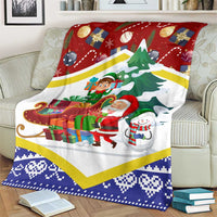 Croatia Christmas Blanket with Santa Sleigh Presents and Red Checkered Crest - Wonder Print Shop