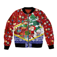 Croatia Christmas Bomber Jacket with Santa Sleigh Presents and Red Checkered Crest - Wonder Print Shop