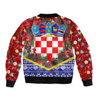 Croatia Christmas Bomber Jacket with Santa Sleigh Presents and Red Checkered Crest - Wonder Print Shop