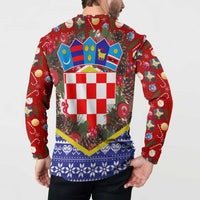 Croatia Christmas Button Sweatshirt with Santa Sleigh Presents and Red Checkered Crest - Wonder Print Shop