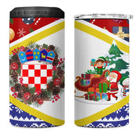 Croatia Christmas 4 in 1 Can Cooler Tumbler with Santa Sleigh Presents and Red Checkered Crest - Wonder Print Shop