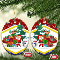 Croatia Christmas Ceramic Ornament with Santa Sleigh Presents and Red Checkered Crest - Wonder Print Shop