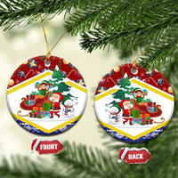 Croatia Christmas Ceramic Ornament with Santa Sleigh Presents and Red Checkered Crest - Wonder Print Shop