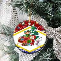 Croatia Christmas Ceramic Ornament with Santa Sleigh Presents and Red Checkered Crest - Wonder Print Shop