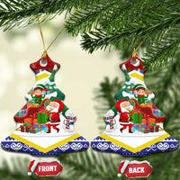 Croatia Christmas Ceramic Ornament with Santa Sleigh Presents and Red Checkered Crest - Wonder Print Shop