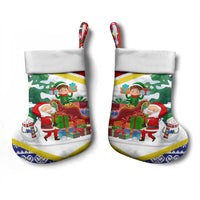 Croatia Christmas Stocking with Santa Sleigh Presents and Red Checkered Crest - Wonder Print Shop