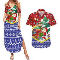 Croatia Christmas Couples Matching Summer Maxi Dress and Hawaiian Shirt with Santa Sleigh Presents and Red Checkered Crest - Wonder Print Shop