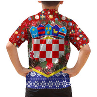 Croatia Christmas Family Matching Mermaid Dress and Hawaiian Shirt with Santa Sleigh Presents and Red Checkered Crest - Wonder Print Shop